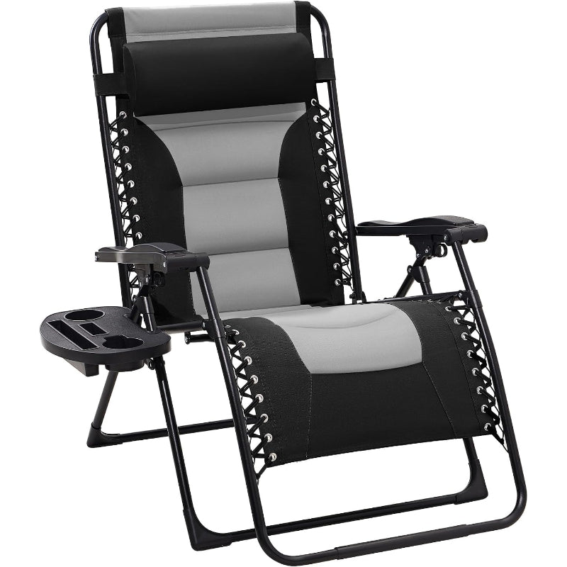 Oversized Black-Gray Padded Zero Gravity Chair