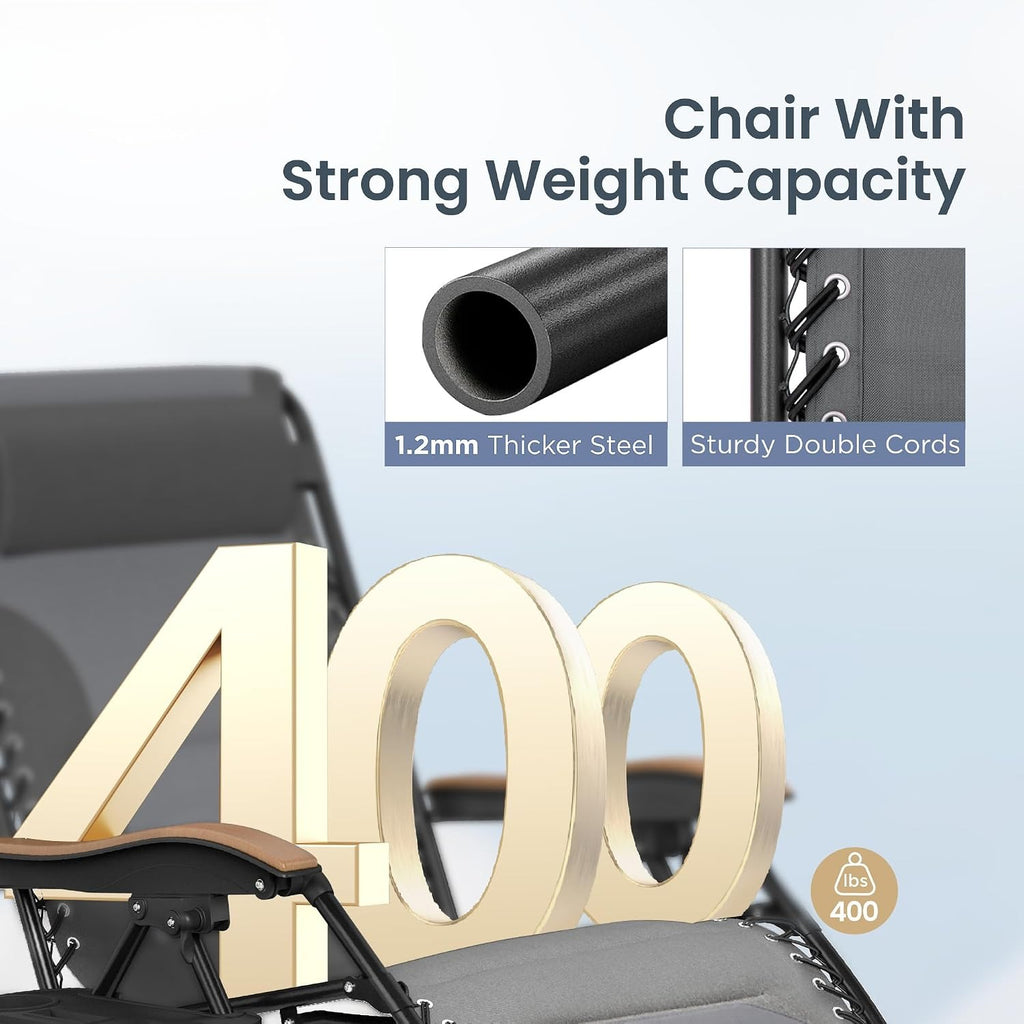 Light Grey Padded Zero Gravity Chair with Cup Holder
