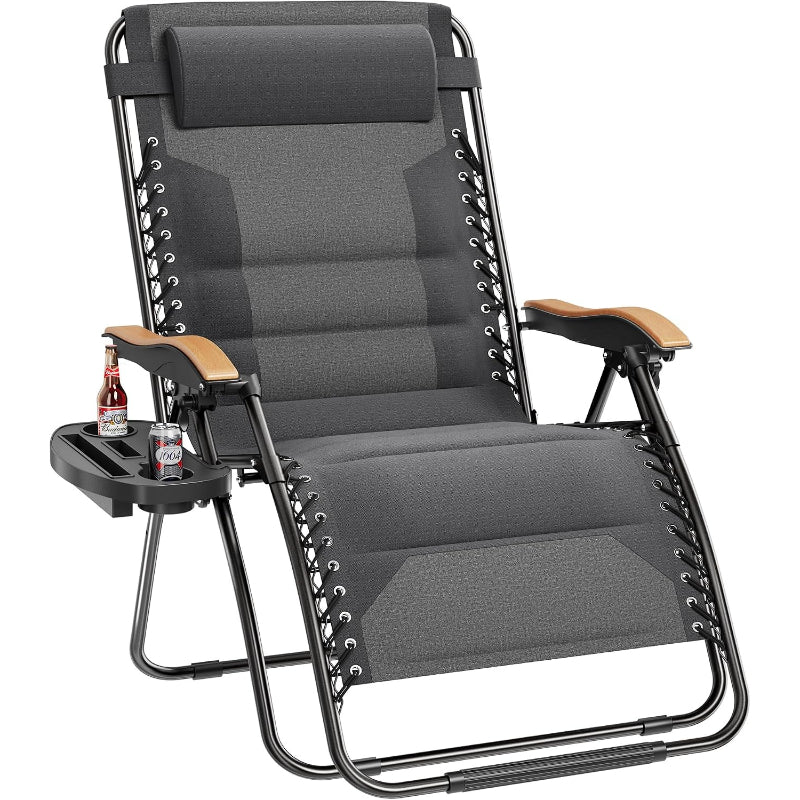 Light Grey Padded Zero Gravity Chair with Cup Holder