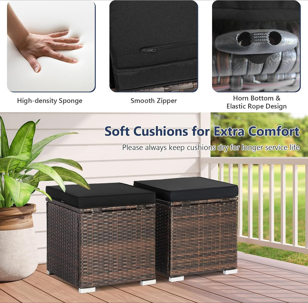 2-Pack Black PE Rattan Outdoor Storage Ottoman