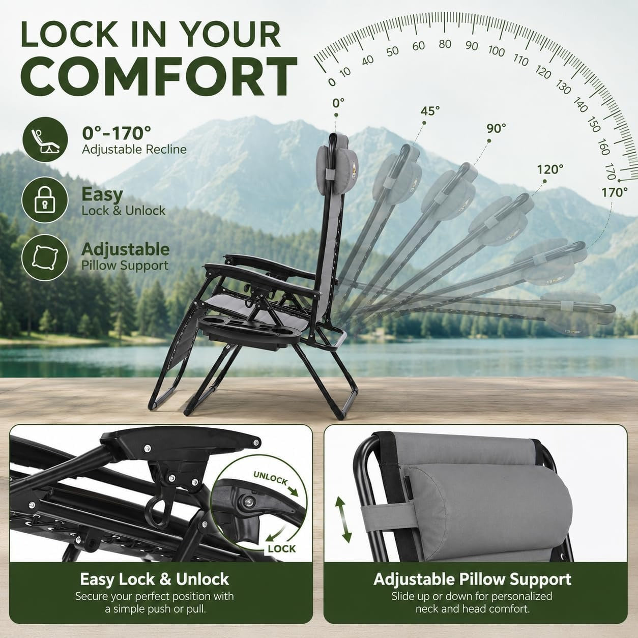 Oversized Black Padded Zero Gravity Chair