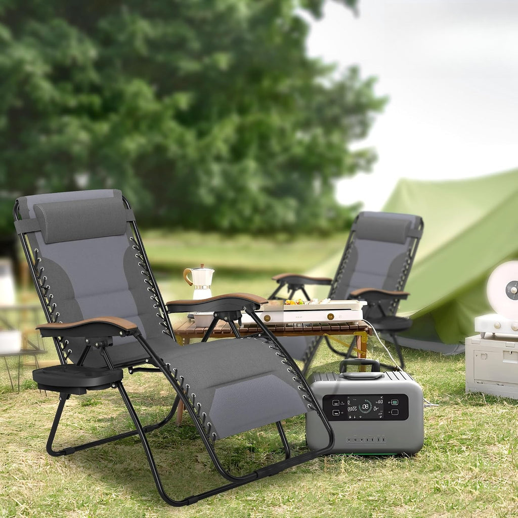 Light Grey Padded Zero Gravity Chair with Cup Holder