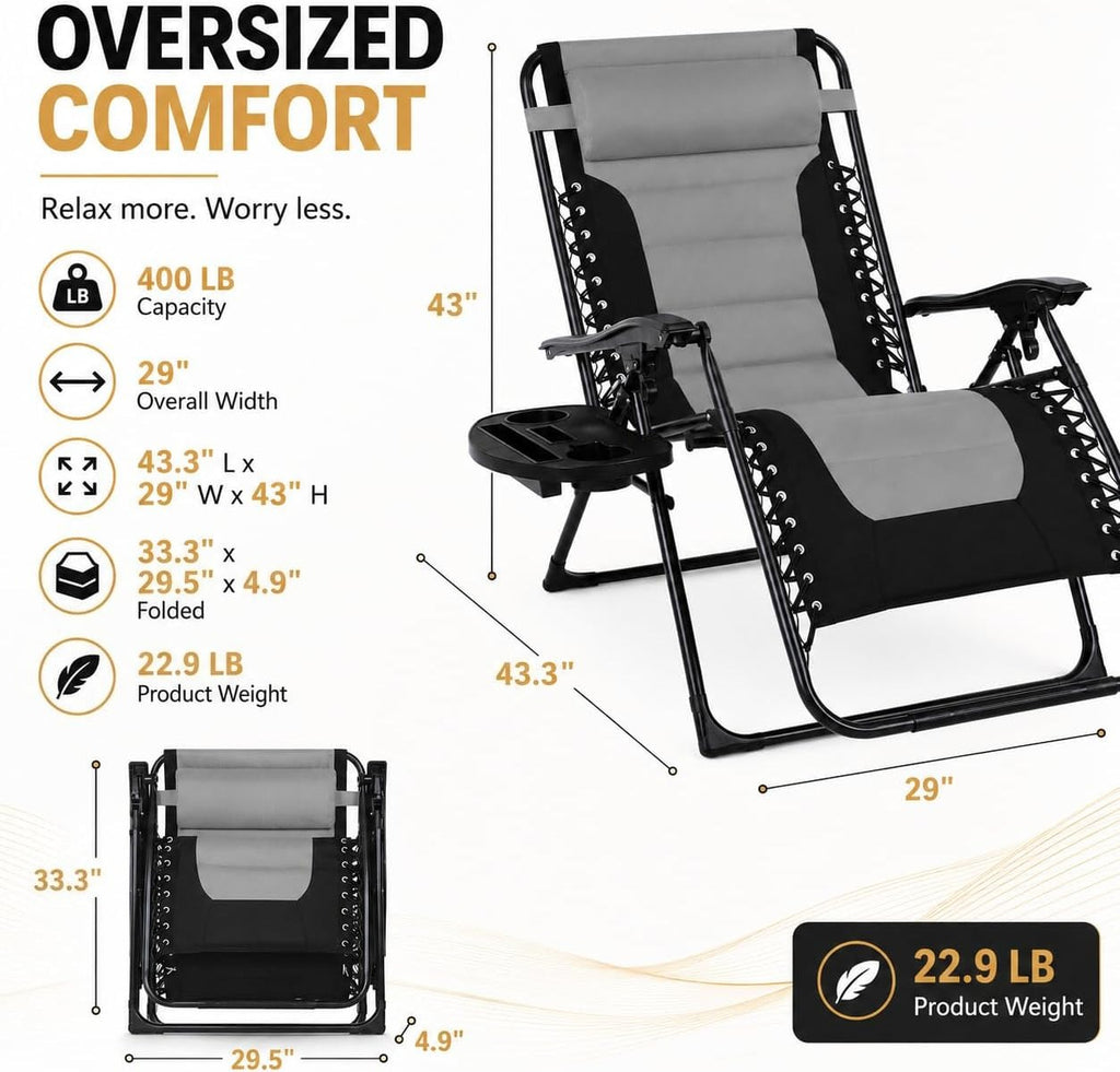 Oversized Black Padded Zero Gravity Chair
