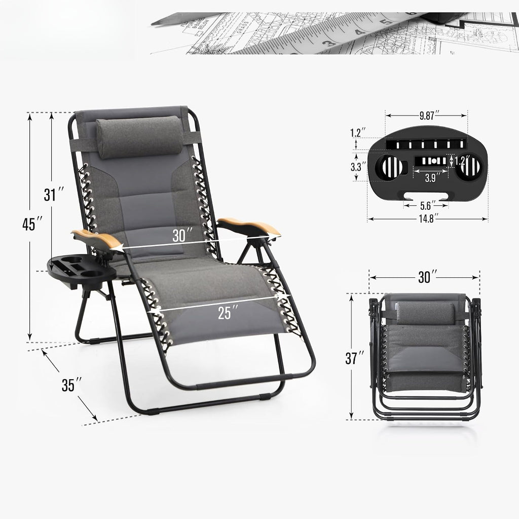 Light Grey Padded Zero Gravity Chair with Cup Holder