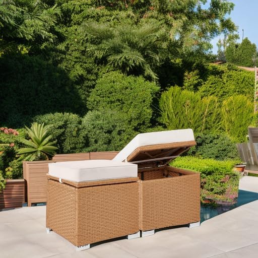 2-Pack Natural-Ivory Wicker Storage Ottoman
