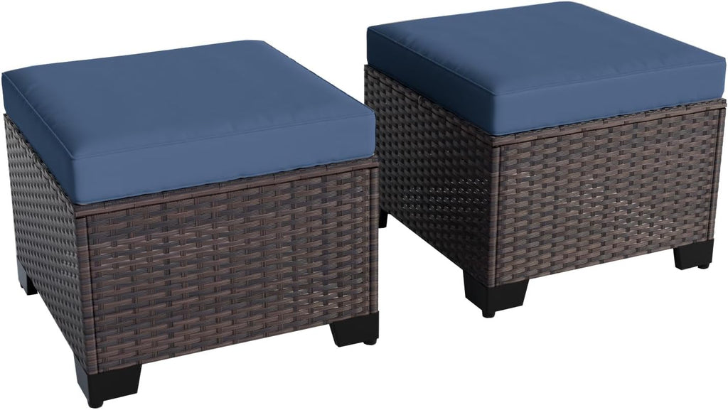 2-Pack Navy Wicker Outdoor Storage Ottoman