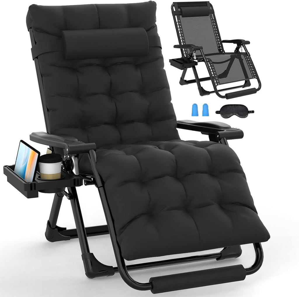 Oversized Black Padded Zero Gravity Chair