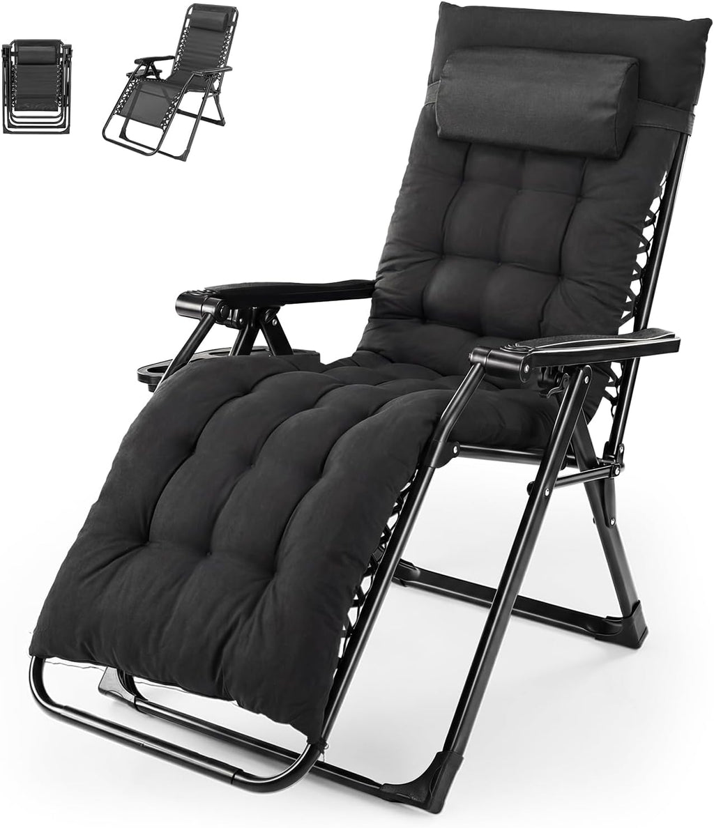 Black Zero Gravity Chair with Cup Holder Tray