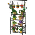 4-Tier Black Metal Plant Stand with Hooks