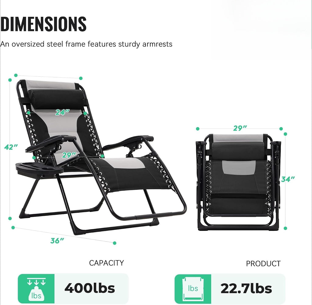 Oversized Black-Gray Padded Zero Gravity Chair