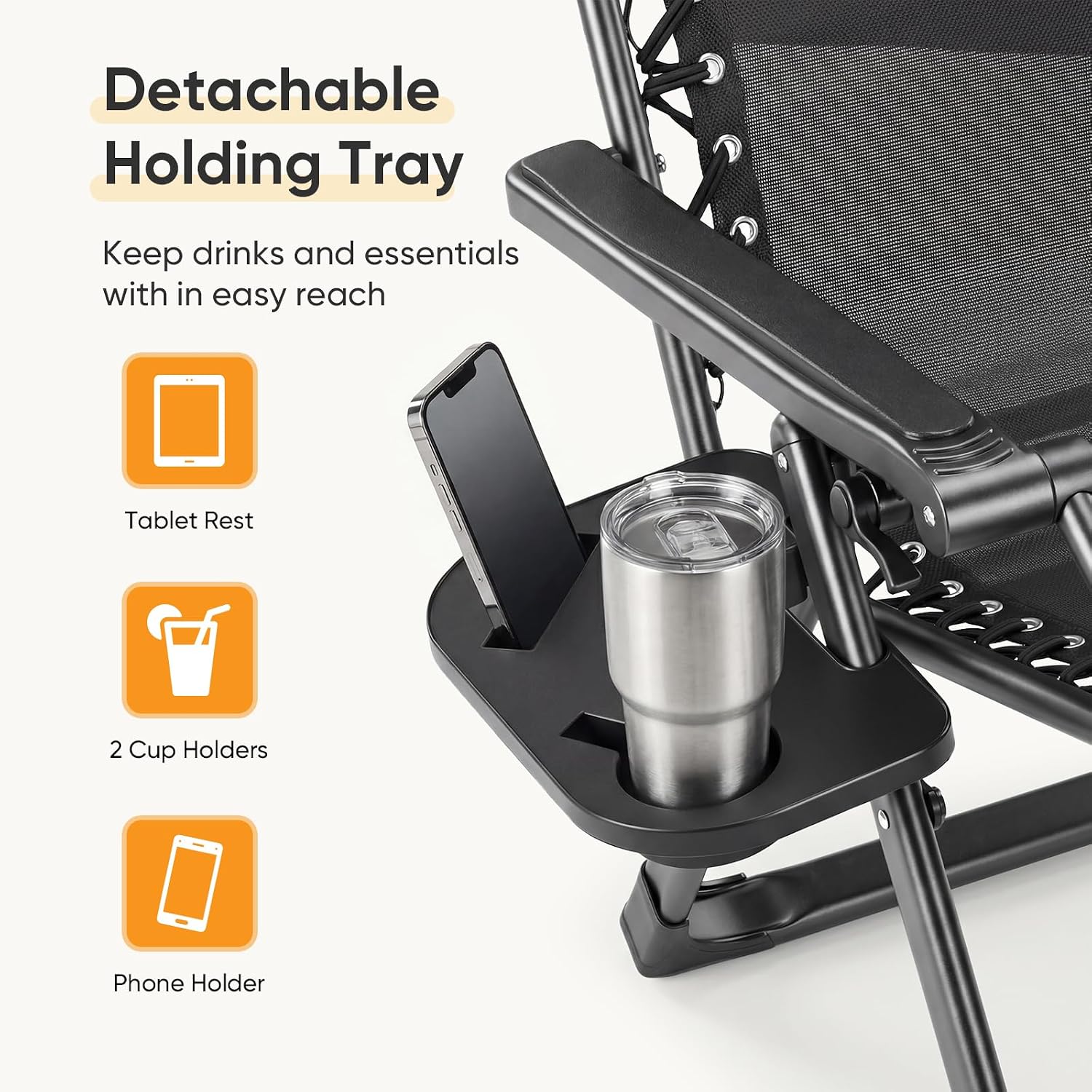 Black Zero Gravity Chair with Cup Holder Tray