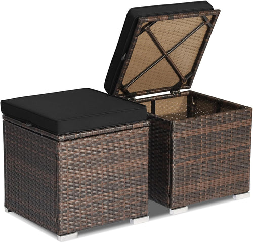 2-Pack Black PE Rattan Outdoor Storage Ottoman