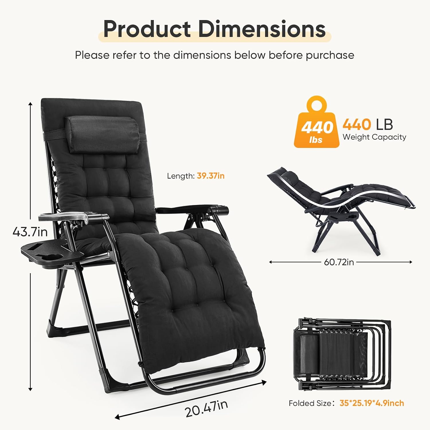 Black Zero Gravity Chair with Cup Holder Tray