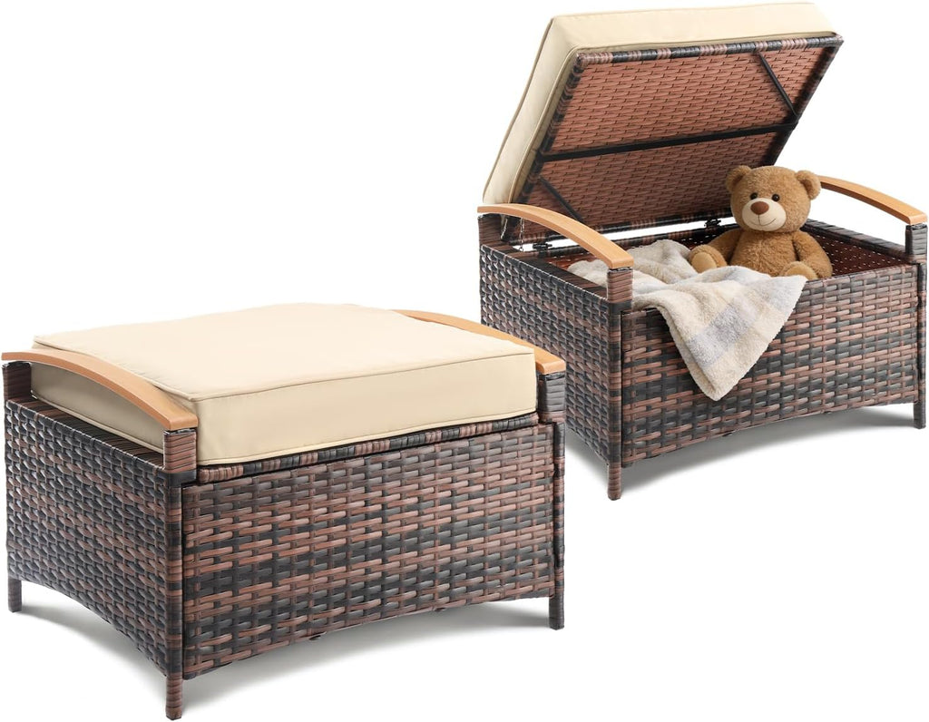 2-Pack Wicker Outdoor Storage Ottoman