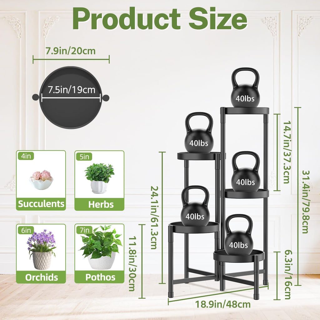 5-Tier Black Folding Metal Corner Plant Stand