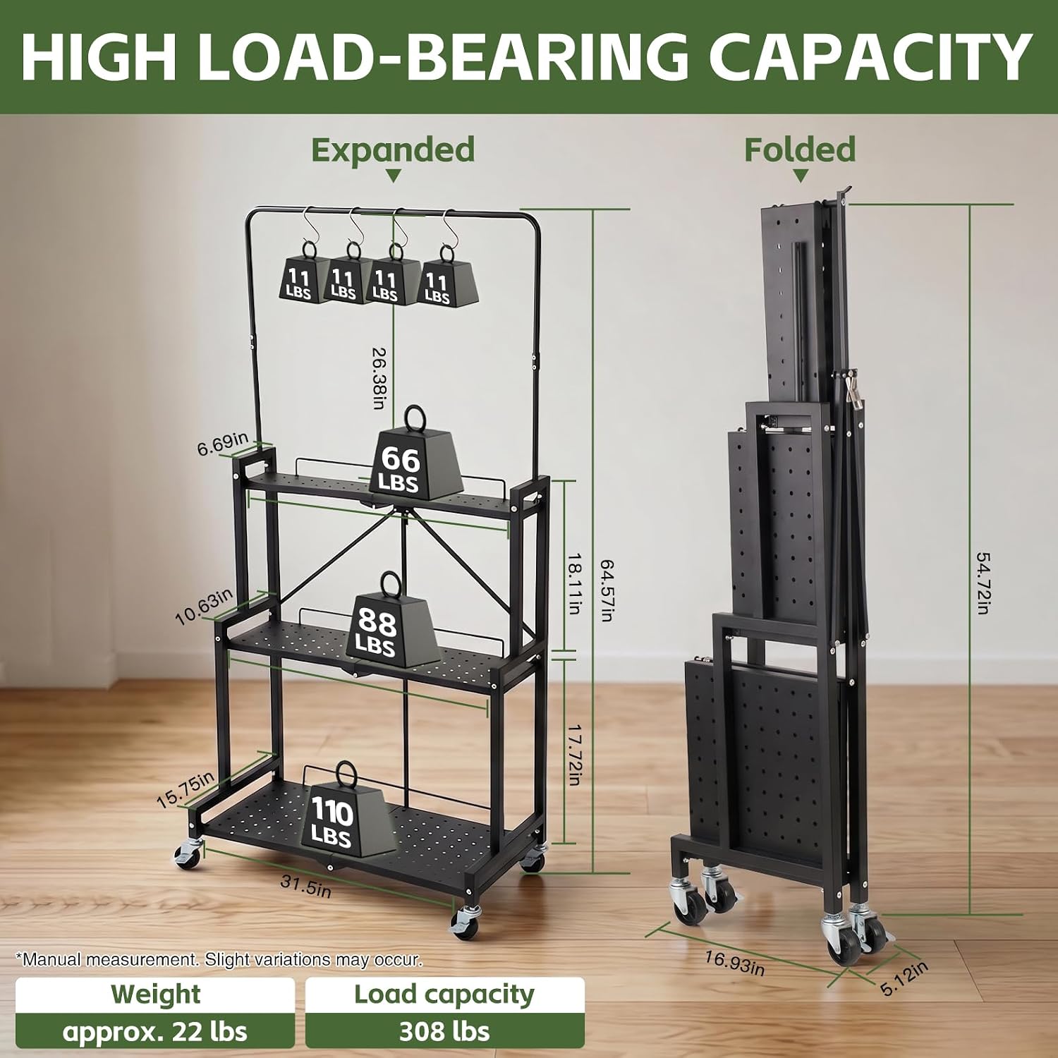 4-Tier Foldable Metal Plant Stand with Wheels