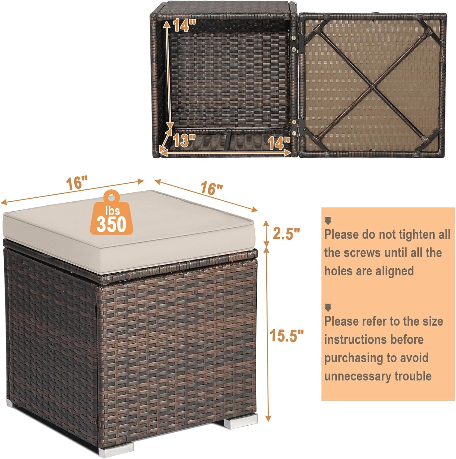 2-Pack Beige Wicker Outdoor Storage Ottoman