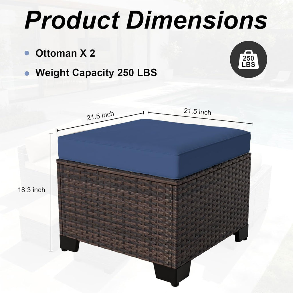2-Pack Navy Wicker Outdoor Storage Ottoman