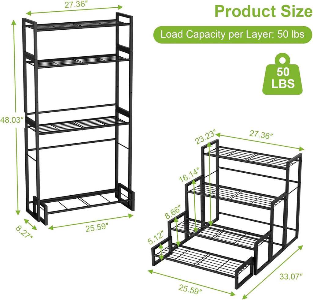 4-Tier Black Stackable Metal Plant Stand