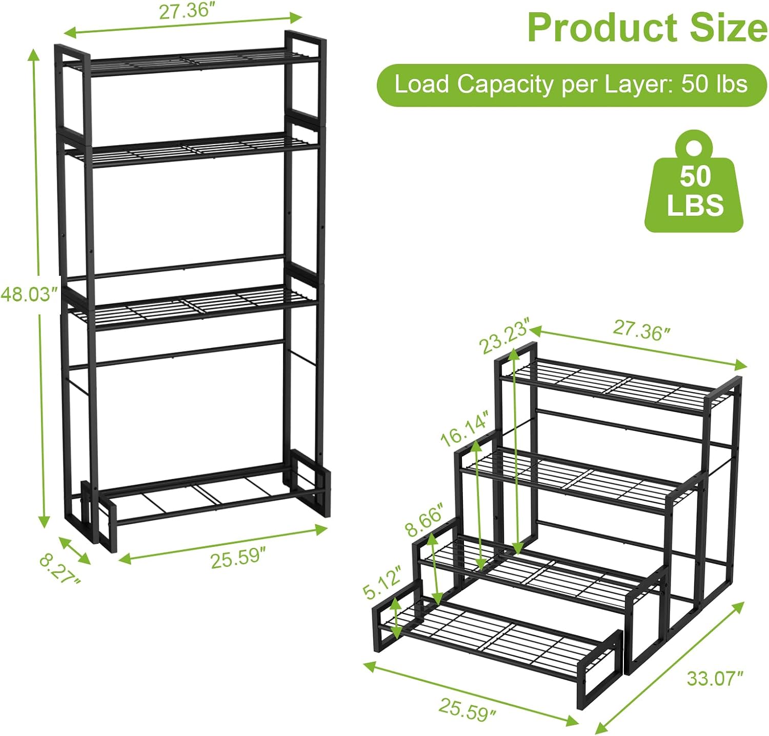 4-Tier Black Stackable Metal Plant Stand