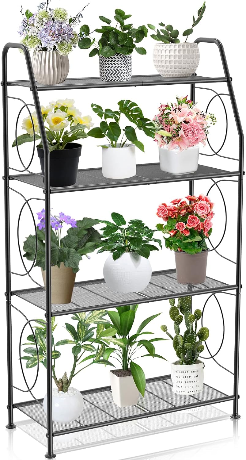 4-Tier Black Metal Plant Stand