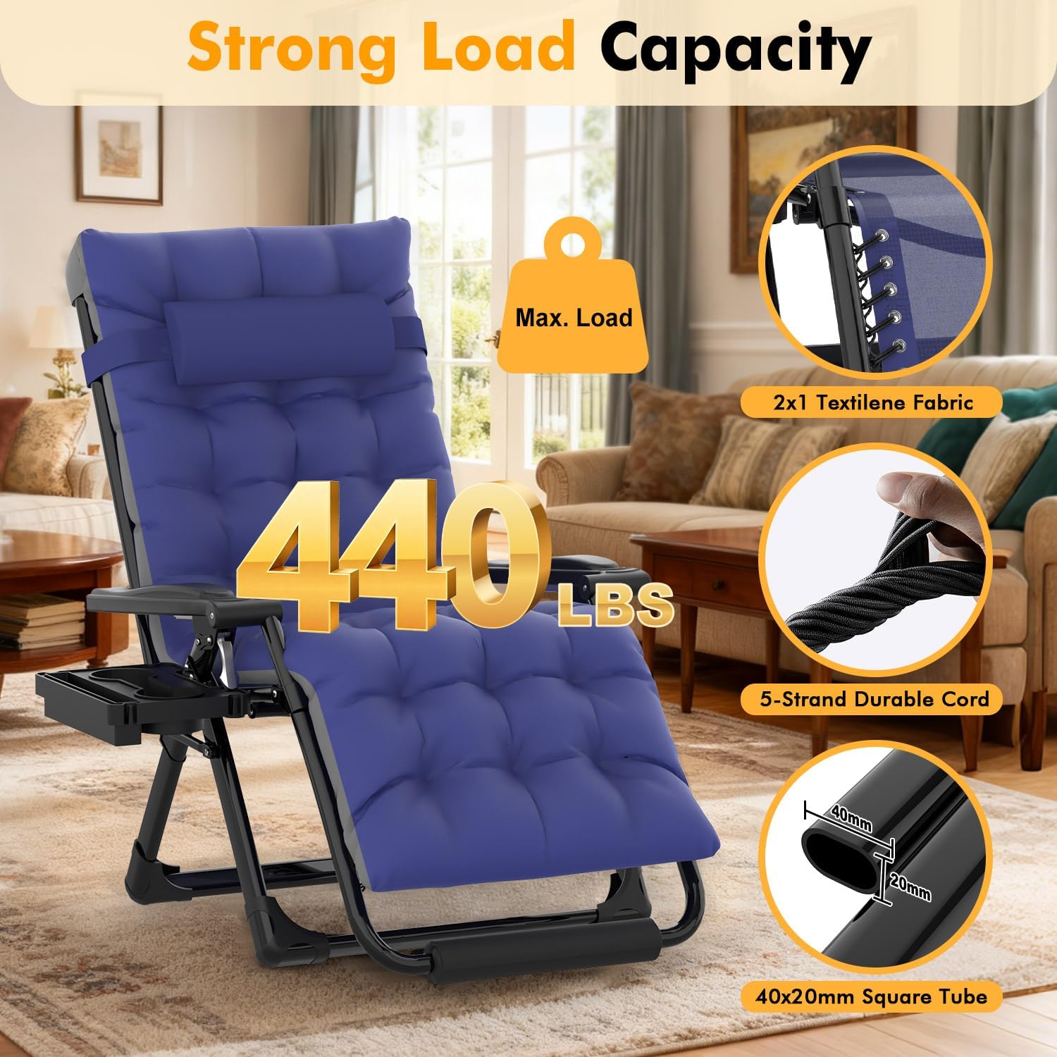 Oversized Blue Padded Zero Gravity Chair