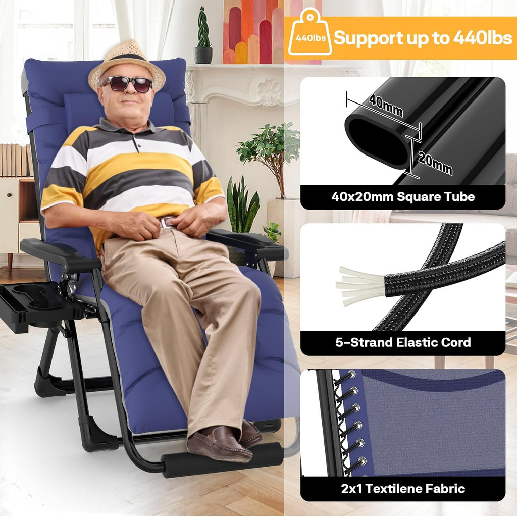 Oversized Blue Padded Zero Gravity Chair