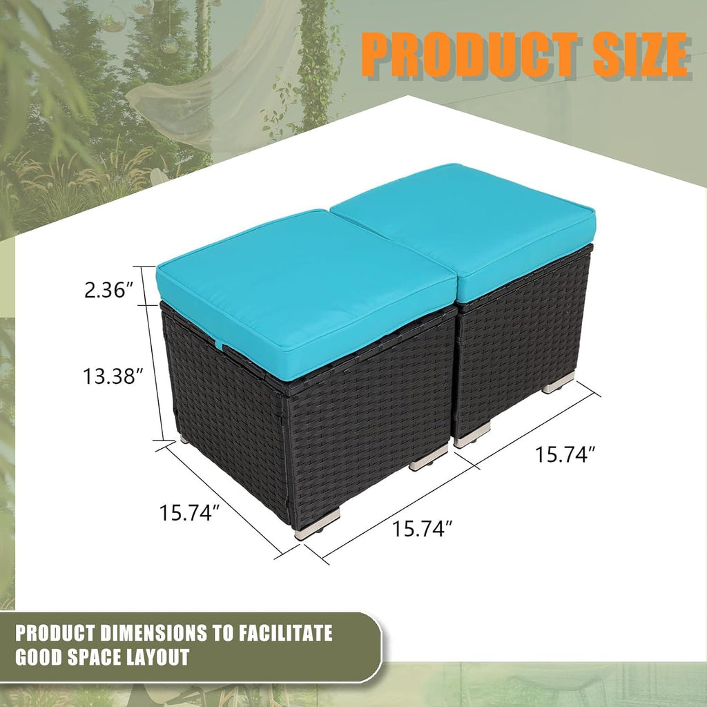 2-Pack Black-Blue Wicker Outdoor Storage Ottoman