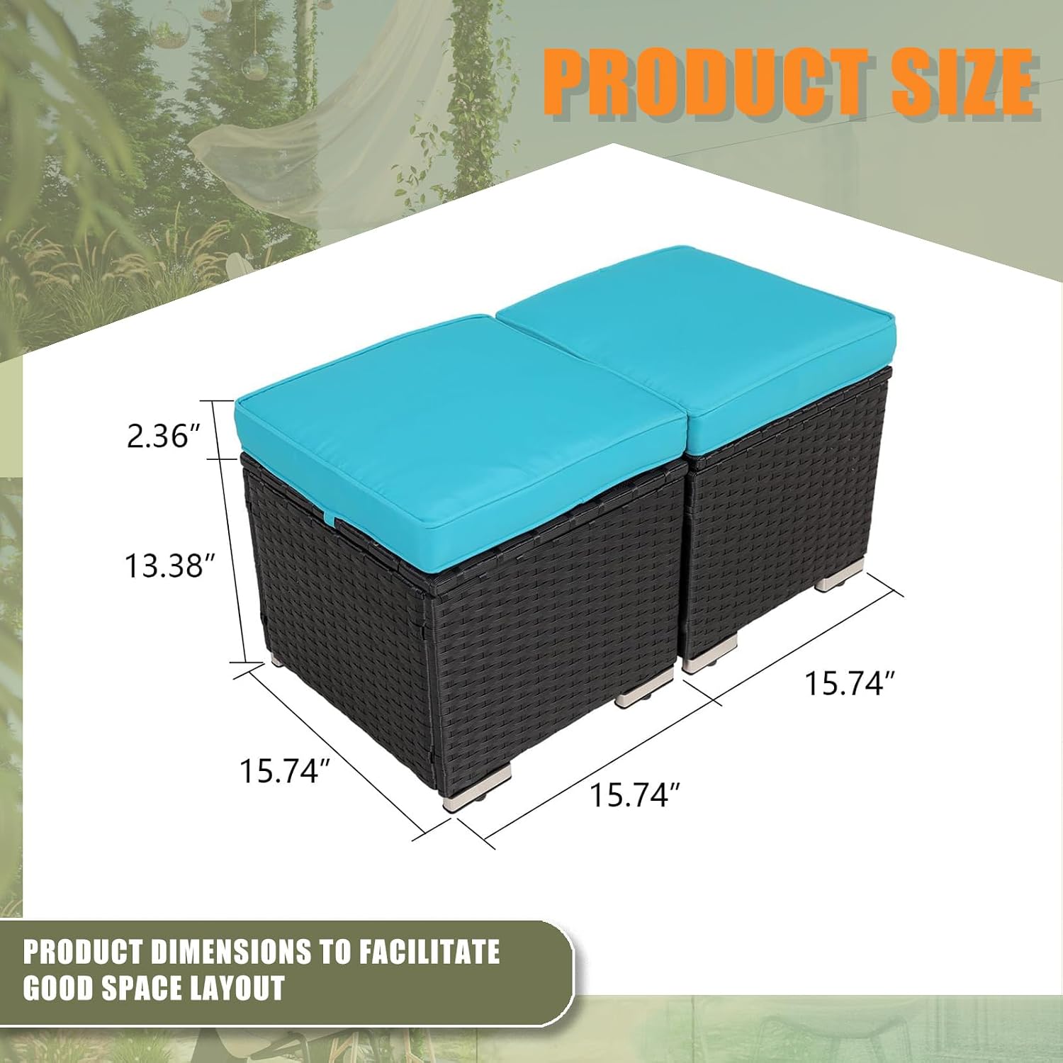 2-Pack Black-Blue Wicker Outdoor Storage Ottoman