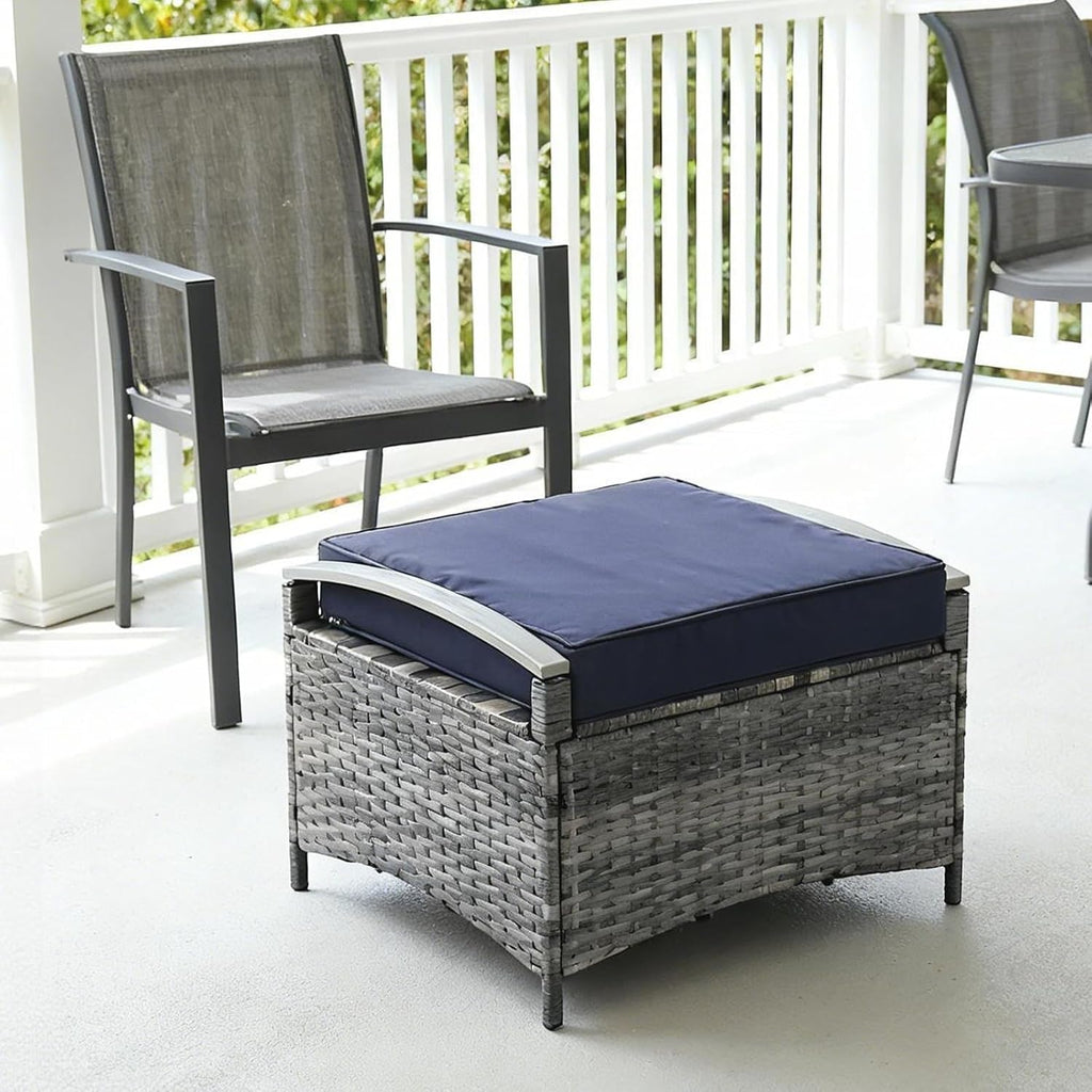 2-Pack Grey Wicker Outdoor Storage Ottoman