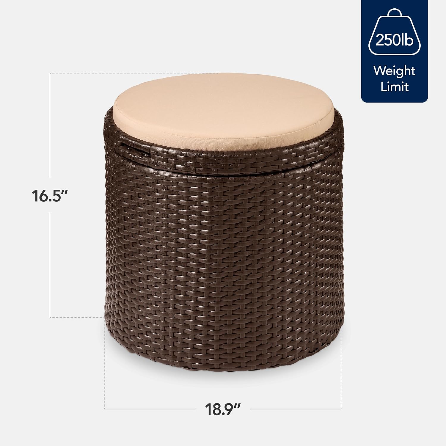 Round Brown-Beige Wicker Storage Ottoman