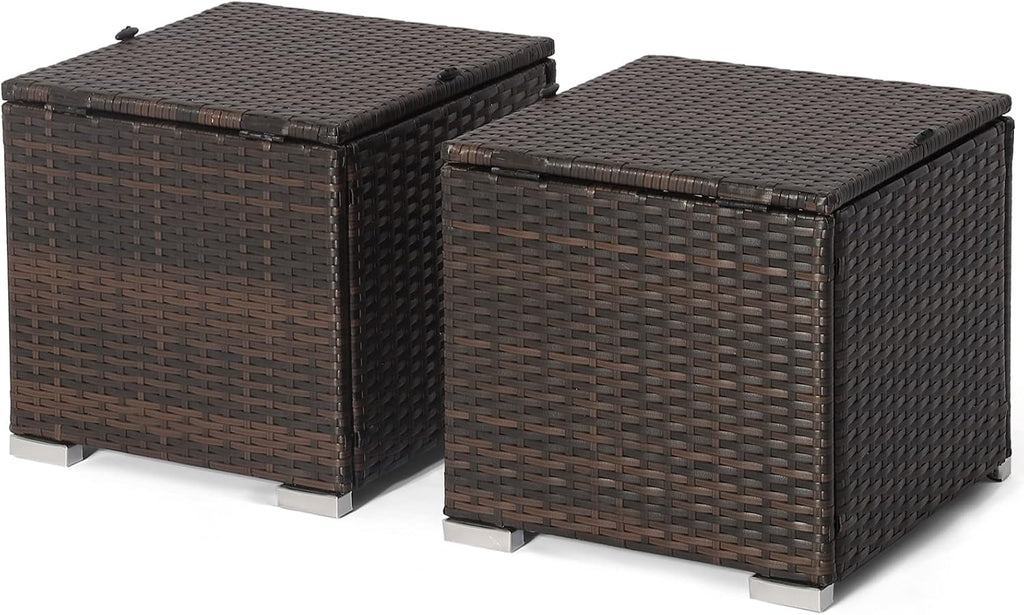 2-Pack Beige Wicker Outdoor Storage Ottoman