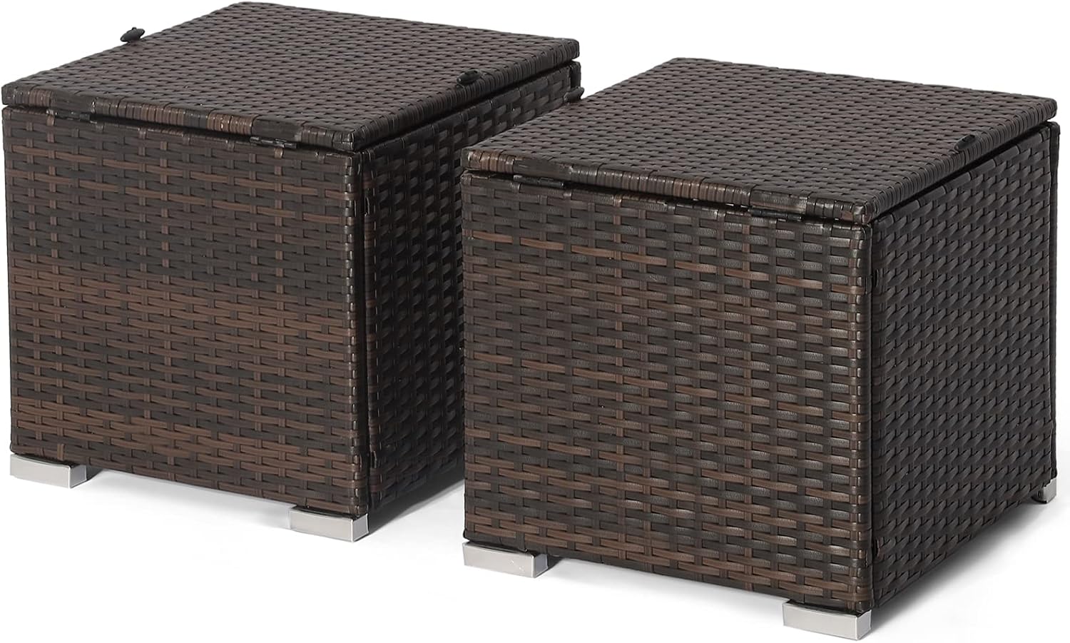 2-Pack Beige Wicker Outdoor Storage Ottoman