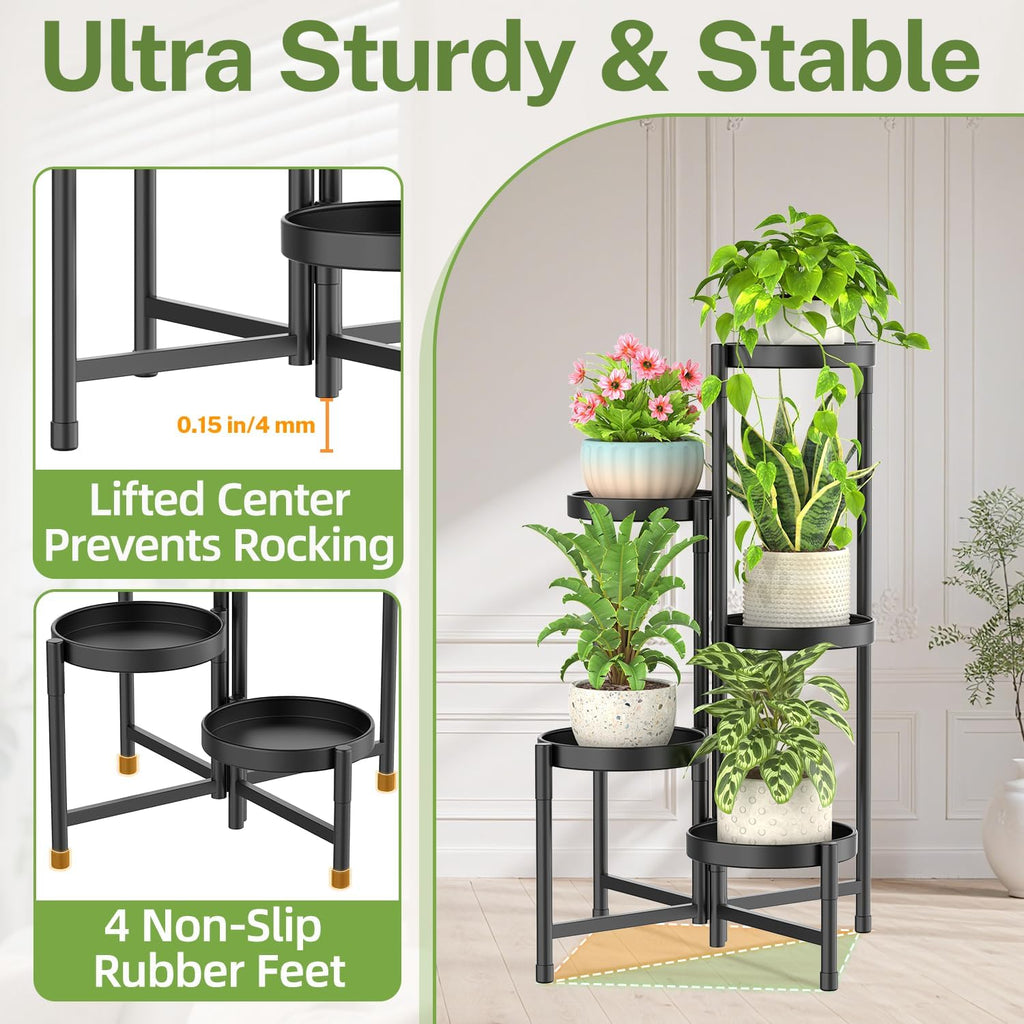 5-Tier Black Folding Metal Corner Plant Stand