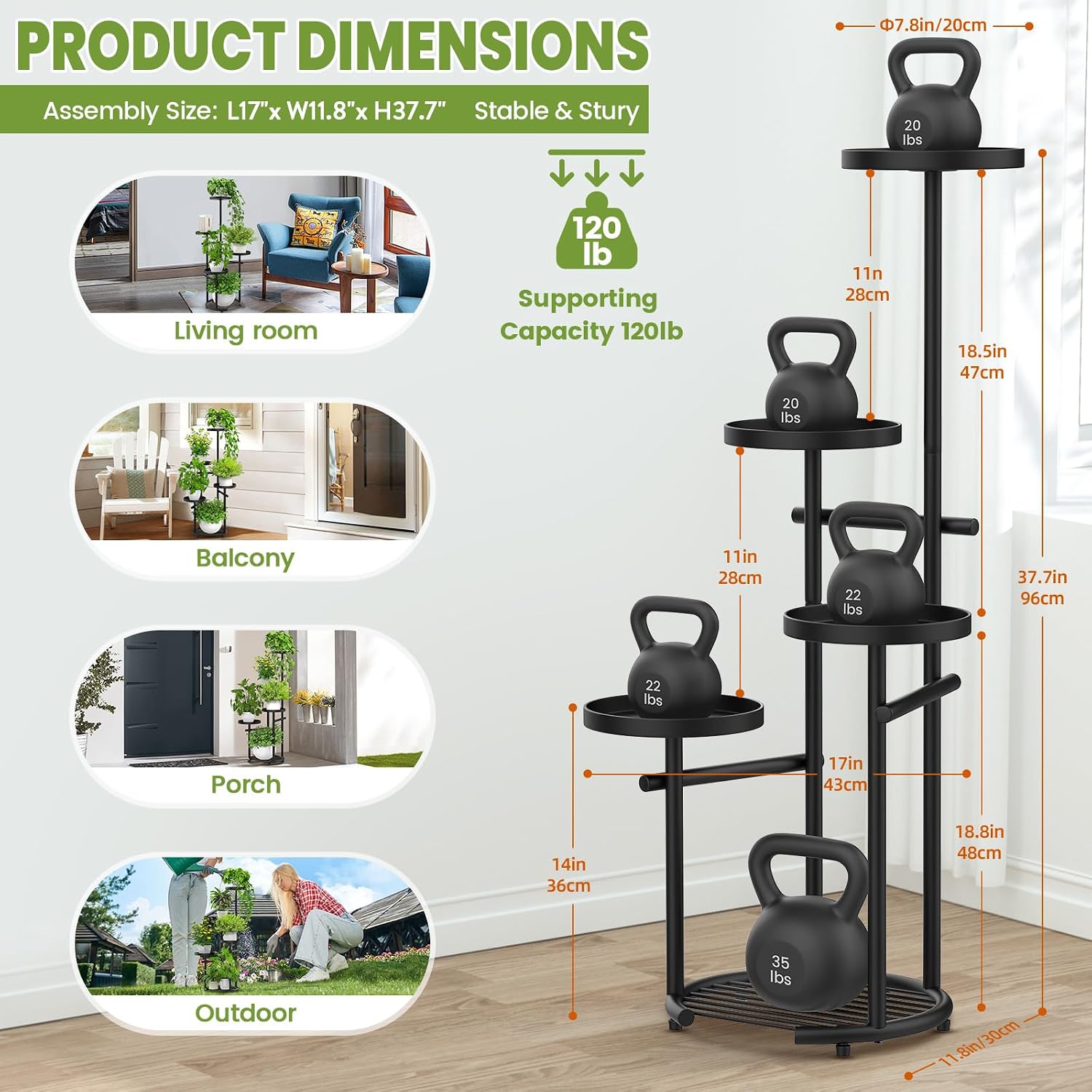 5-Tier Black Round Metal Corner Plant Stand