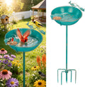 39" Lake Blue Gilded Metal Bird Bath & Feeder