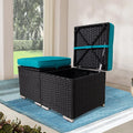 2-Pack Black-Blue Wicker Outdoor Storage Ottoman
