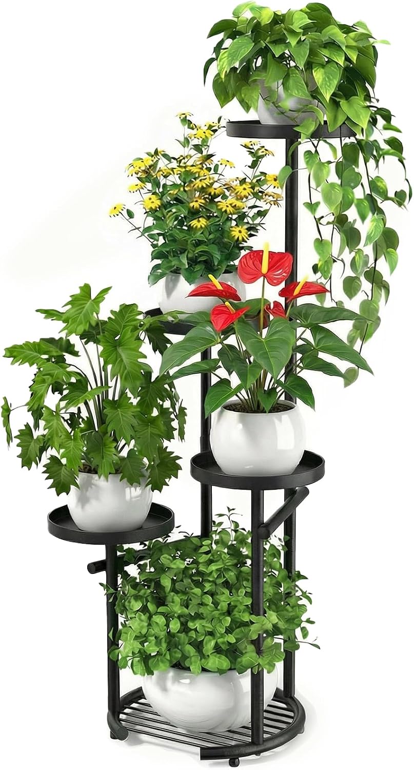 5-Tier Black Round Metal Corner Plant Stand