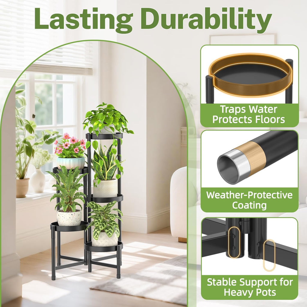 5-Tier Black Folding Metal Corner Plant Stand