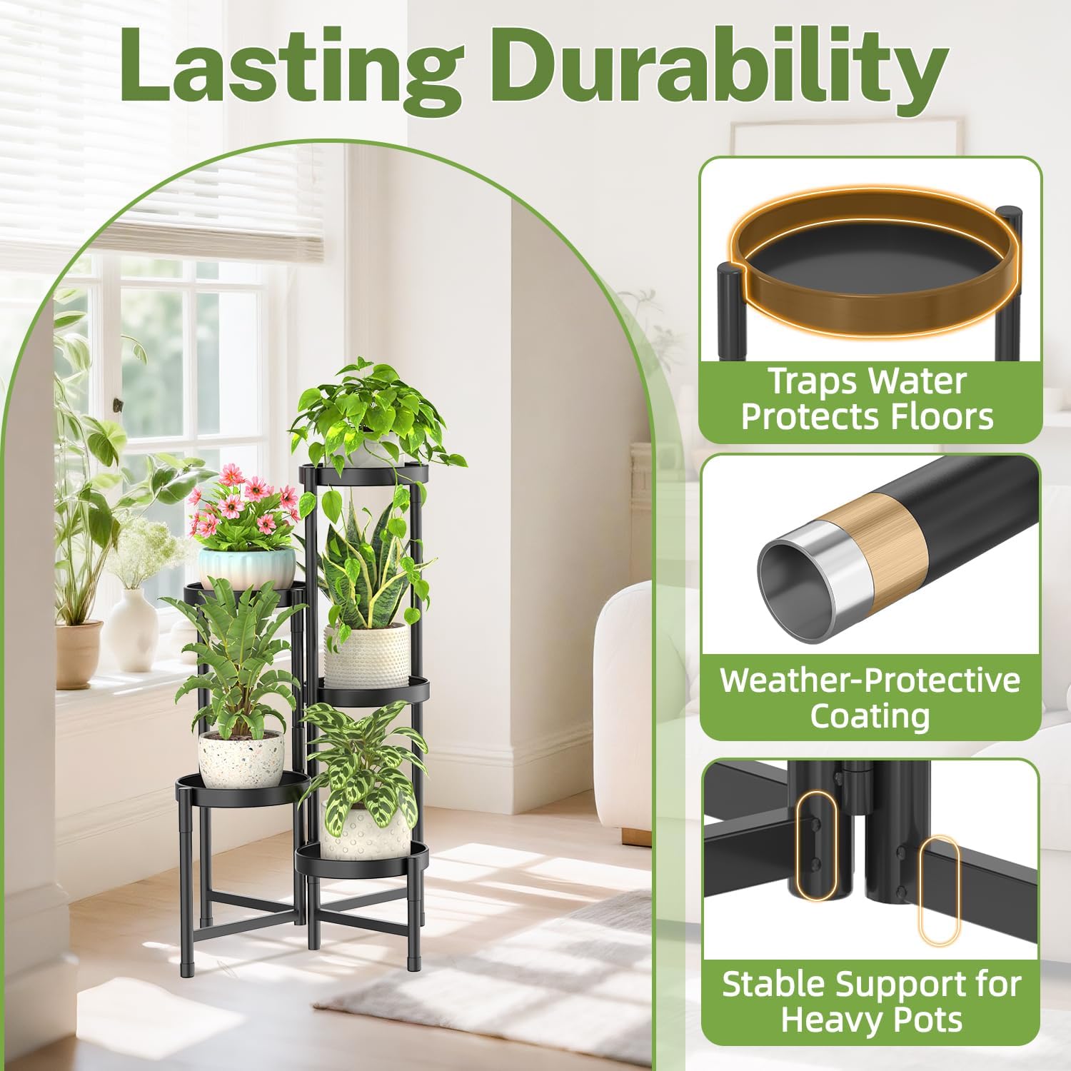 5-Tier Black Folding Metal Corner Plant Stand