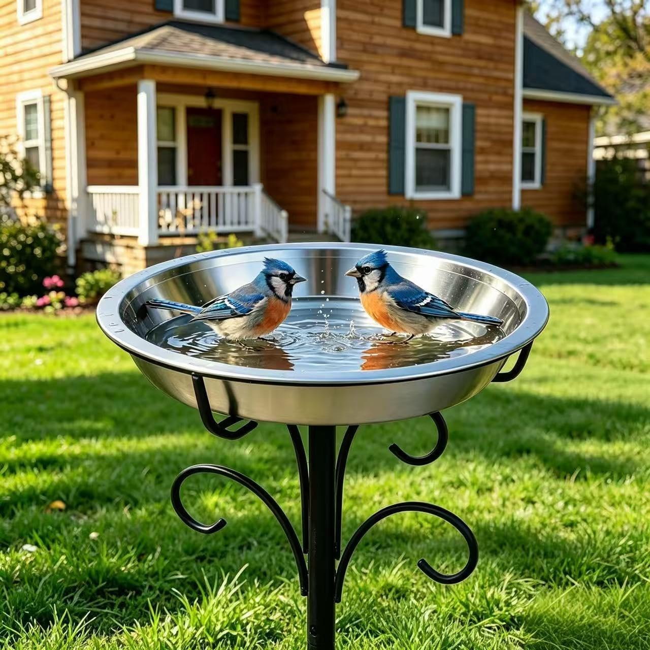 2-in-1 Stainless Steel Bird Bath & Feeder