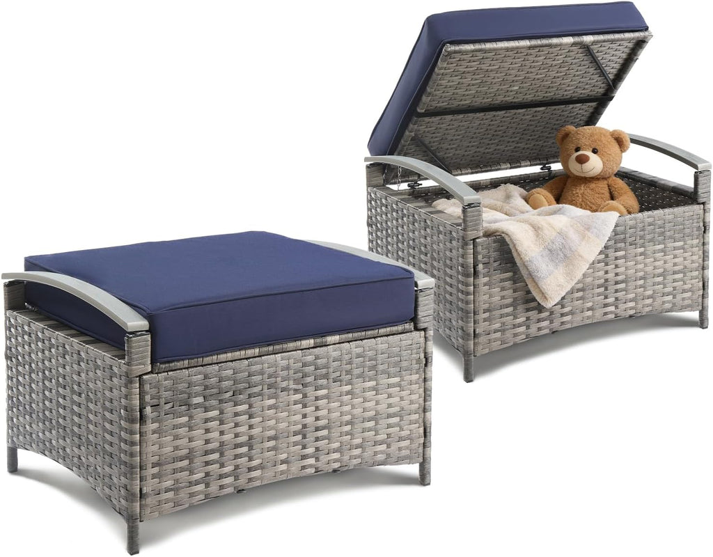 2-Pack Grey Wicker Outdoor Storage Ottoman