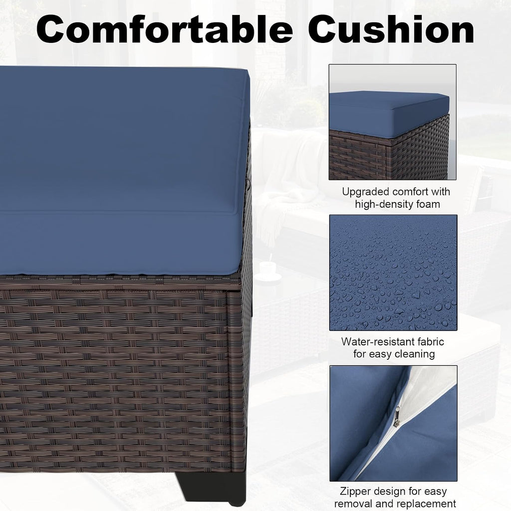 2-Pack Navy Wicker Outdoor Storage Ottoman