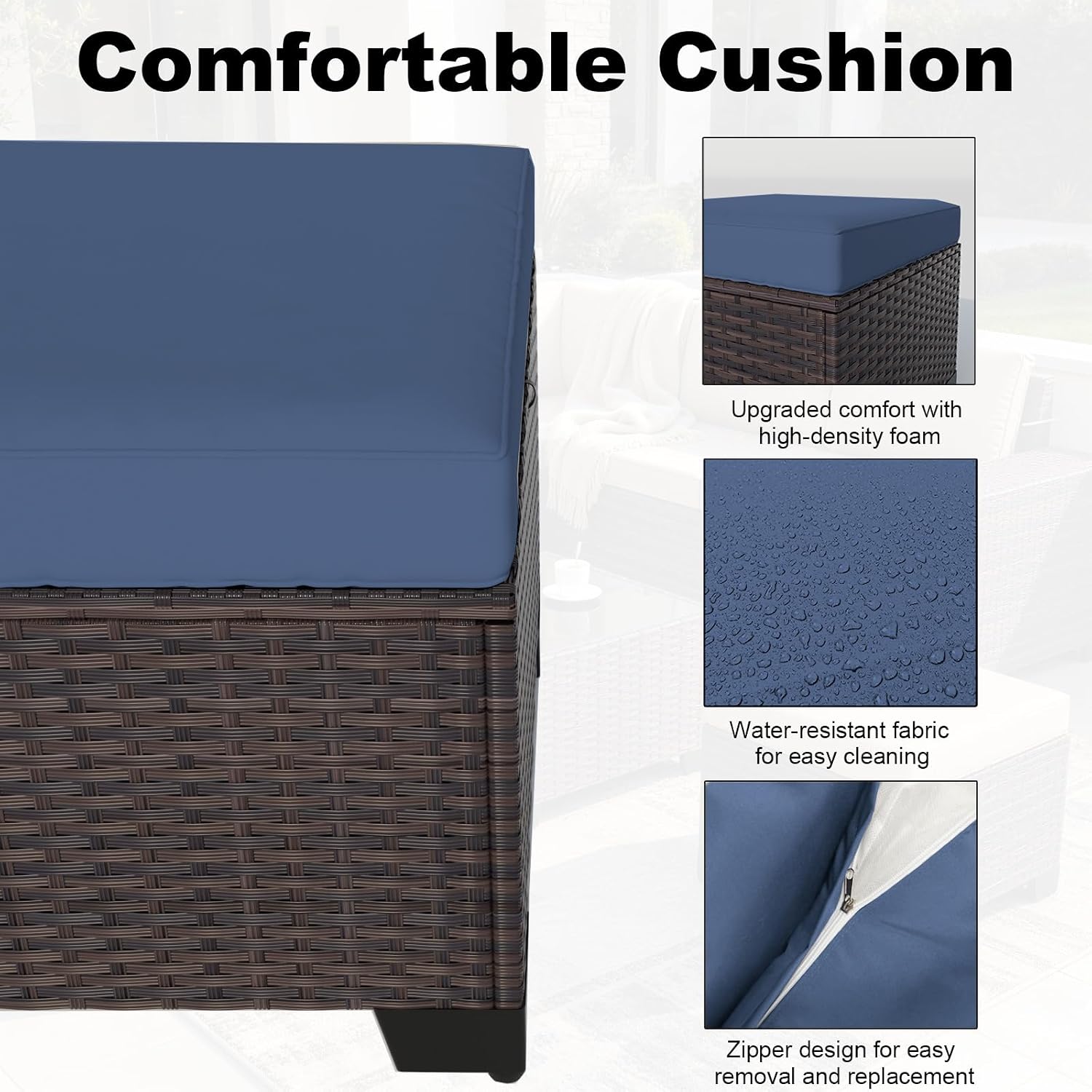 2-Pack Navy Wicker Outdoor Storage Ottoman