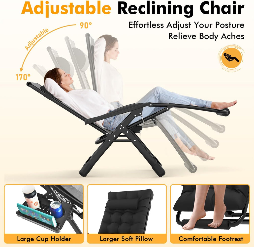 Oversized Black Padded Zero Gravity Chair