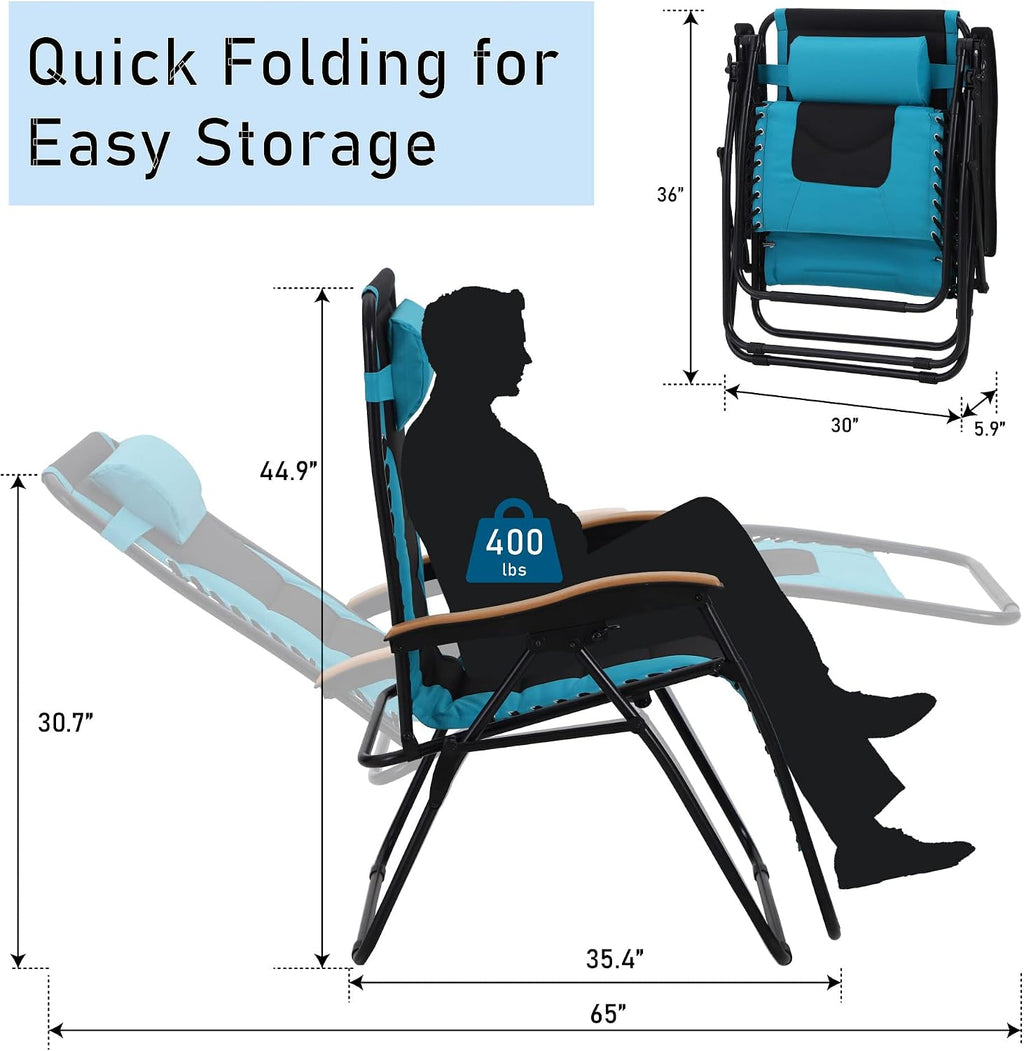 Set of 2 Aqua Zero Gravity Chairs with Cup Holder