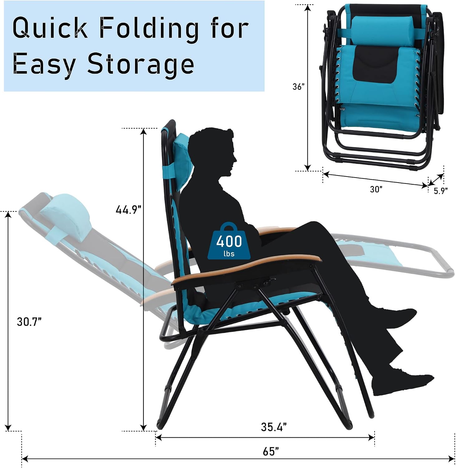 Set of 2 Aqua Zero Gravity Chairs with Cup Holder