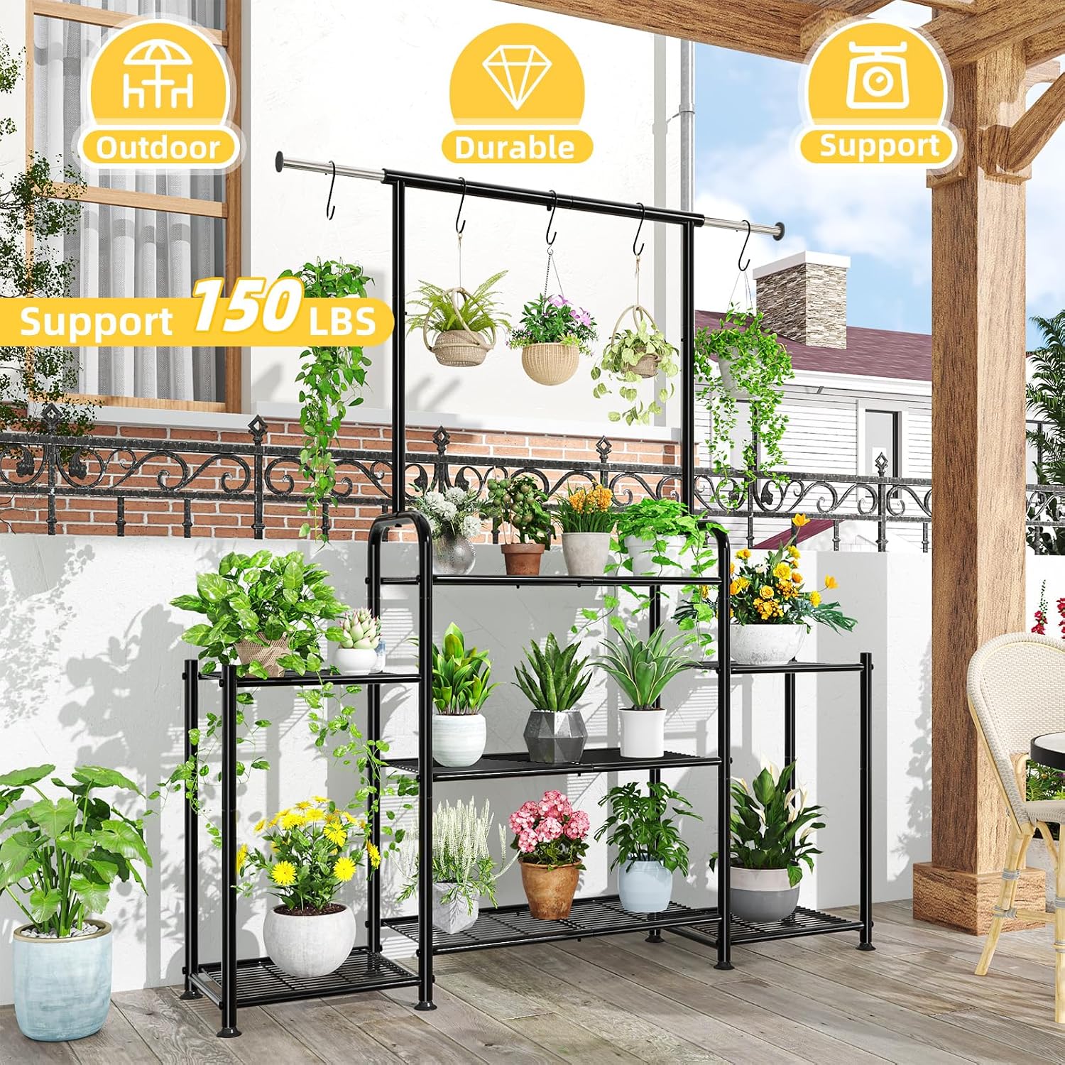 3-Tier Black Ladder Metal Plant Stand