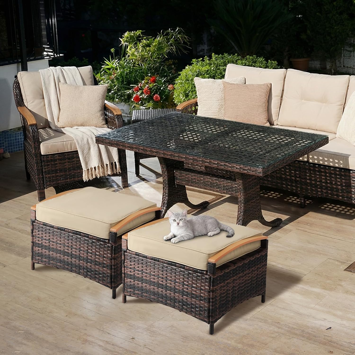 2-Pack Wicker Outdoor Storage Ottoman