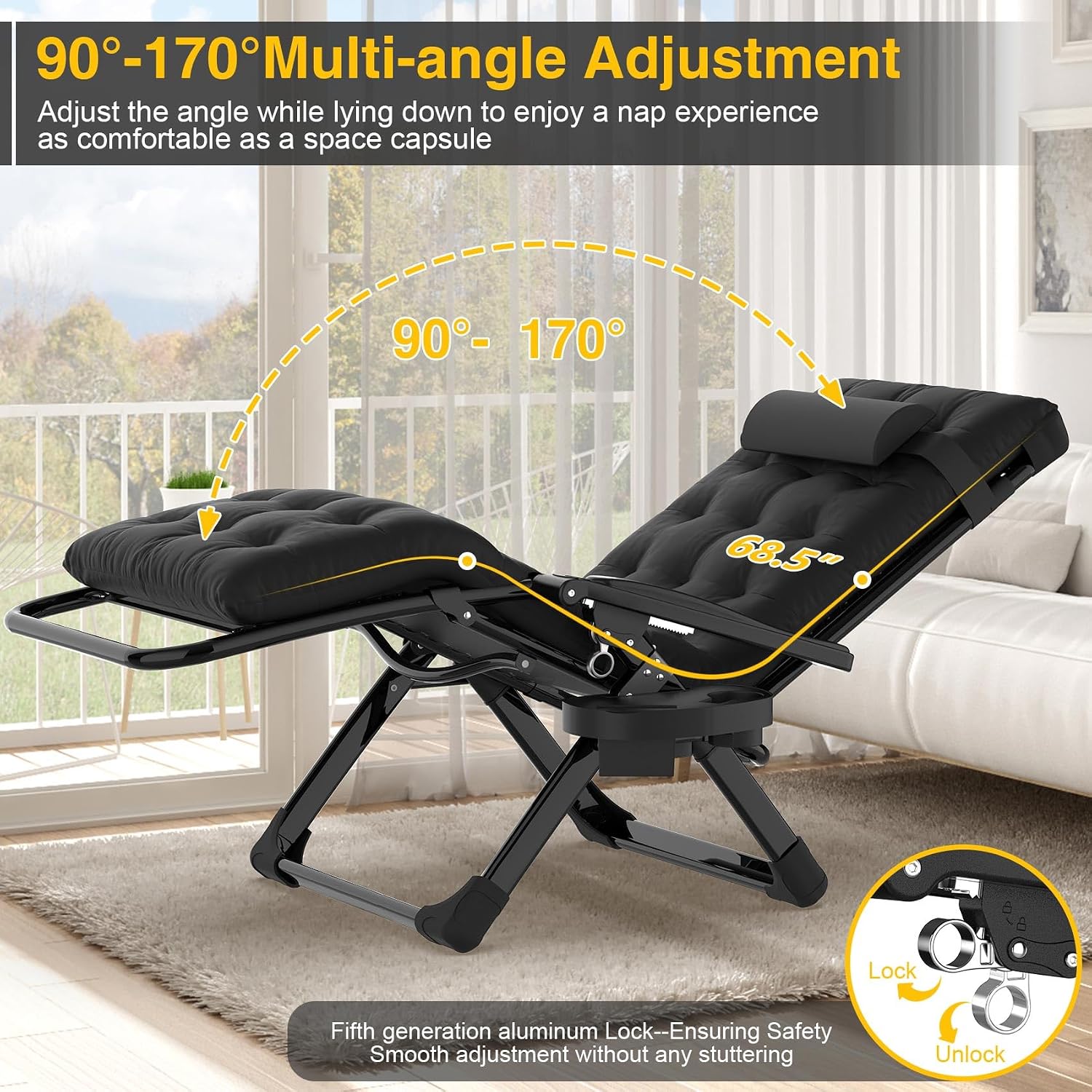 Padded Zero Gravity Chair with Side Tray